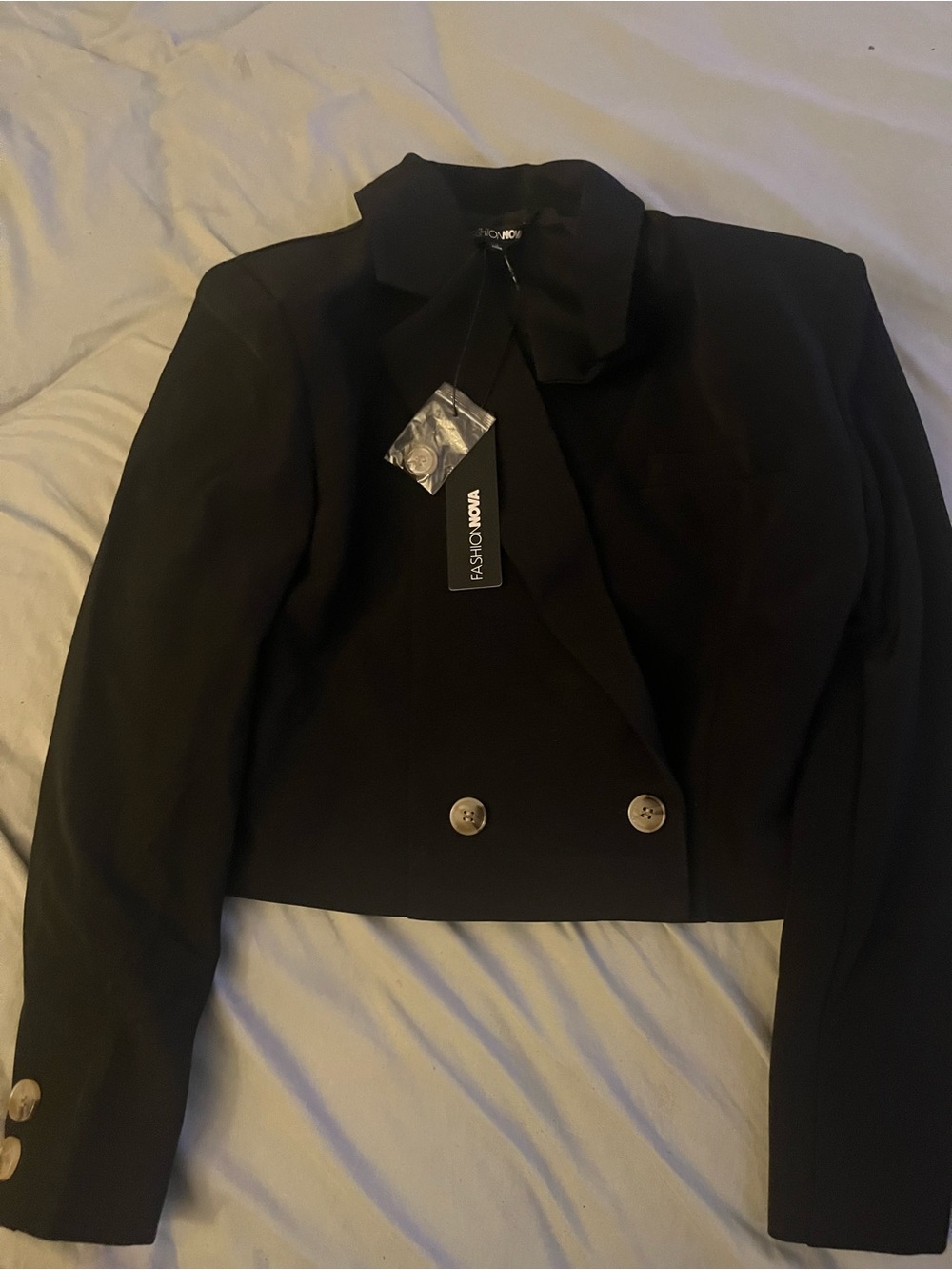 Fashion Nova Black Cropped Double-Breasted Blazer Jacket